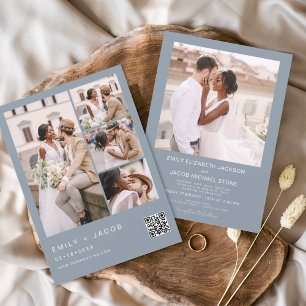 Prospectus 11,4 Cm X 14,2 Cm Budget QR Code Dusty Faire-part de mariage bleu