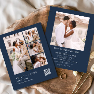 Prospectus 11,4 Cm X 14,2 Cm Budget QR Code Marine Faire-part de mariage bleu m