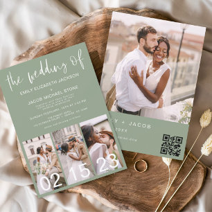 Prospectus 11,4 Cm X 14,2 Cm Budget QR Code Sage Green Faire-part de mariage