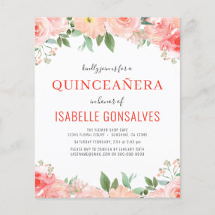 Prospectus 11,4 Cm X 14,2 Cm Budget QUINCEAÑERA Anniversaire Coral Peach Invita