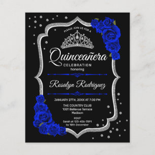 Prospectus 11,4 Cm X 14,2 Cm Budget Quinceanera Black Silver Royal Blue Invitat