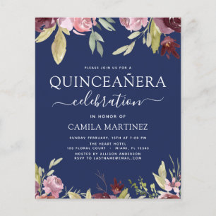 Prospectus 11,4 Cm X 14,2 Cm Budget Quinceanera Bourgogne Rose Floral Invitatio