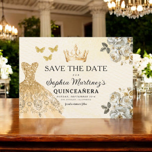 Prospectus 11,4 Cm X 14,2 Cm Budget Quinceanera Floral Gold Enregistrer la date