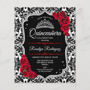 Prospectus 11,4 Cm X 14,2 Cm Budget Quinceanera - Invitation d'argent rouge noi