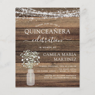Prospectus 11,4 Cm X 14,2 Cm Budget Quinceanera Rustic Baby's Breath Invitation
