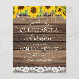 Prospectus 11,4 Cm X 14,2 Cm Budget Quinceanera tournesol Invitation rustique