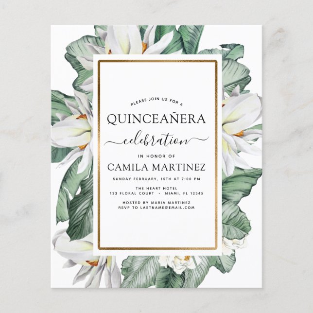 Prospectus 11,4 Cm X 14,2 Cm Budget Quinceañera Tropical Magnolia Invitation (Devant)