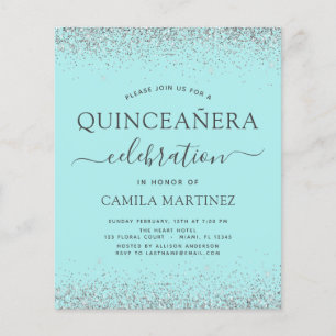 Prospectus 11,4 Cm X 14,2 Cm Budget Quinceanera Turquoise Bleu Parties scintill