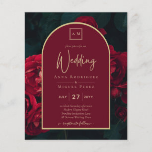 Prospectus 11,4 Cm X 14,2 Cm BUDGET Red Roses ForêtVert Mariage d'hiver INVITAT