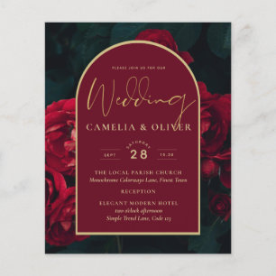 Prospectus 11,4 Cm X 14,2 Cm BUDGET Red Roses ForêtVert Mariage d'hiver INVITAT