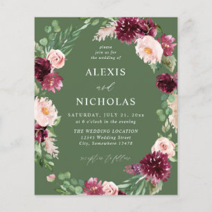 Prospectus 11,4 Cm X 14,2 Cm Budget Rose & Bourgogne Floral 7 Mariage - Vert