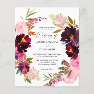 Prospectus 11,4 Cm X 14,2 Cm Budget Rose - Chaud Blush & Purple Floral Mariage