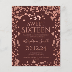 Prospectus 11,4 Cm X 14,2 Cm Budget Rose Gold Foil Confetti Sweet 16e Bourgogne