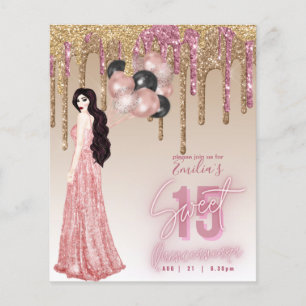Prospectus 11,4 Cm X 14,2 Cm Budget Rose Gold Paillettes Brunette Quinceanera