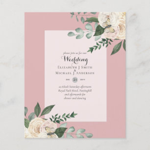 Prospectus 11,4 Cm X 14,2 Cm BUDGET Roses blanches Invitations de mariage moins