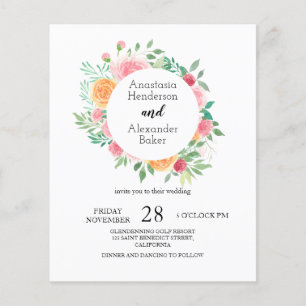 Prospectus 11,4 Cm X 14,2 Cm Budget/Roses - Faire-part de mariage. Flyer