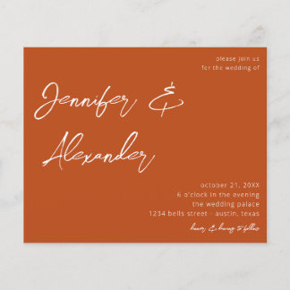 Prospectus 11,4 Cm X 14,2 Cm Budget Rouille Orange Calligraphie Mariage photo V