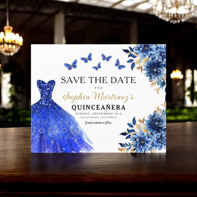 Prospectus 11,4 Cm X 14,2 Cm Budget Royal Blue Enregistrer la date Quinceanera (Créateur téléchargé)