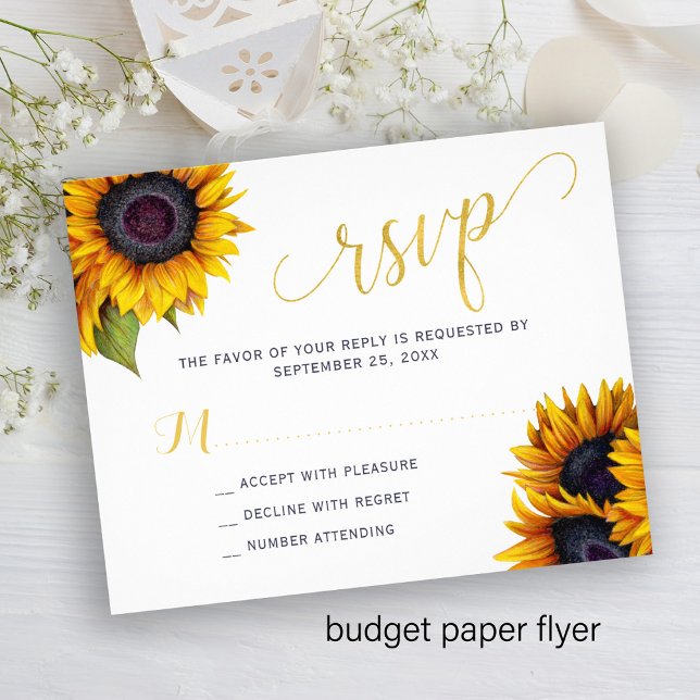 Prospectus 11,4 Cm X 14,2 Cm Budget rustique mariage tournesol RSVP carte FLYER (Créateur téléchargé)