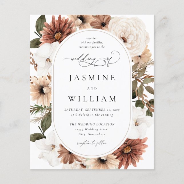 Prospectus 11,4 Cm X 14,2 Cm Budget Rustique Neutre Boho Floral Mariage S2 (Devant)