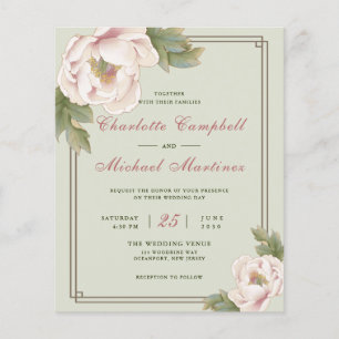 Prospectus 11,4 Cm X 14,2 Cm Budget Sage & Blush Mariage Peony Invitations flor