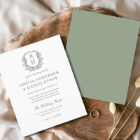 Budget Sage Green Floral Crest Monogramme Mariage