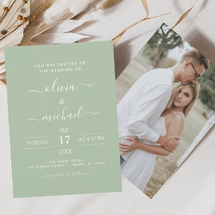 Prospectus 11,4 Cm X 14,2 Cm Budget Sage Mariage vert avec invitation photo