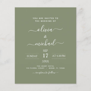 Prospectus 11,4 Cm X 14,2 Cm Budget Sage Mariage vert avec invitation photo