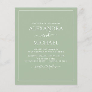 Prospectus 11,4 Cm X 14,2 Cm Budget Sage Mariage vert avec invitation photo Fl