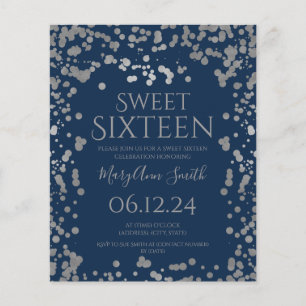 Prospectus 11,4 Cm X 14,2 Cm Budget Silver Foil Confetti Sweet 16e marine Invit