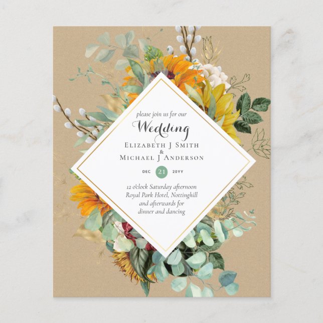 Prospectus 11,4 Cm X 14,2 Cm Budget Sunflowers Greenery Mariage Invite (Devant)