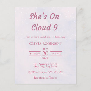 Prospectus 11,4 Cm X 14,2 Cm Budget Sur Le Nuage Neuf Invitation De Douche Nupt