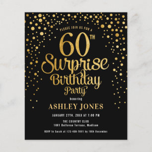 Prospectus 11,4 Cm X 14,2 Cm Budget Surprise 60e anniversaire Invitation noir e