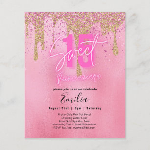 Prospectus 11,4 Cm X 14,2 Cm Budget Sweet 15 Pink Parties scintillant Foil Quin