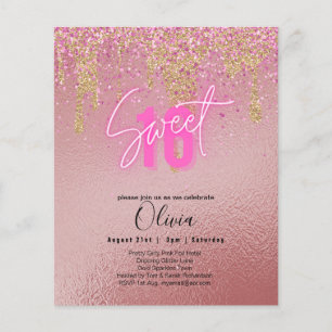 Prospectus 11,4 Cm X 14,2 Cm Budget Sweet 16 Rose Pailleté Moderne Fille