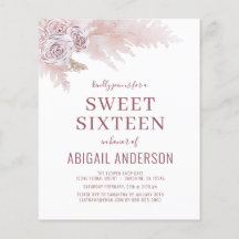 Budget Sweet sixteen Boho Chic Anniversaire Invita