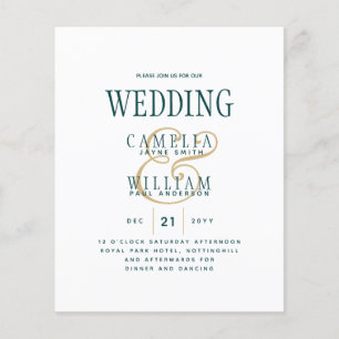 Prospectus 11,4 Cm X 14,2 Cm BUDGET TEAL Vert Or Monochrome Invitation DE MARIA