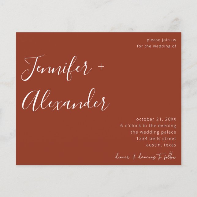 Prospectus 11,4 Cm X 14,2 Cm Budget Terra Cotta Calligraphie Mariage photo (Devant)