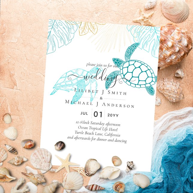 Prospectus 11,4 Cm X 14,2 Cm BUDGET Tortues de mer Mariage Invitation moderne (Créateur téléchargé)