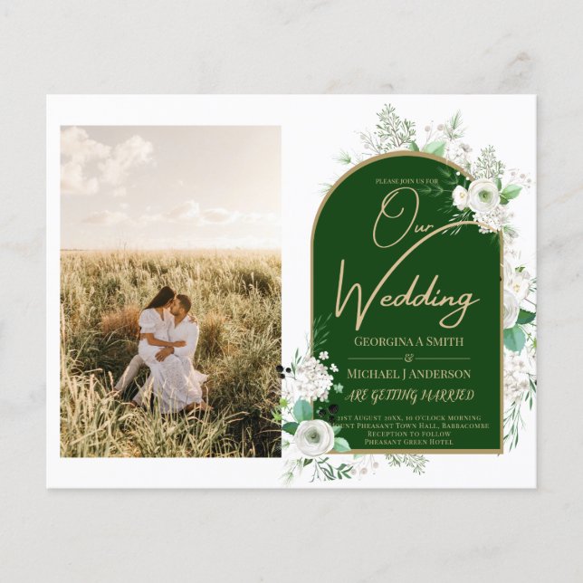 Prospectus 11,4 Cm X 14,2 Cm Budget Tout-en-1 Roses blanches Mariage vert Code  (Devant)