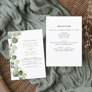 Prospectus 11,4 Cm X 14,2 Cm Budget tout en un Faire-part de mariage Eucalyptus