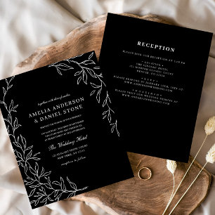 Prospectus 11,4 Cm X 14,2 Cm Budget tout en un Faire-part de mariage noir et bl