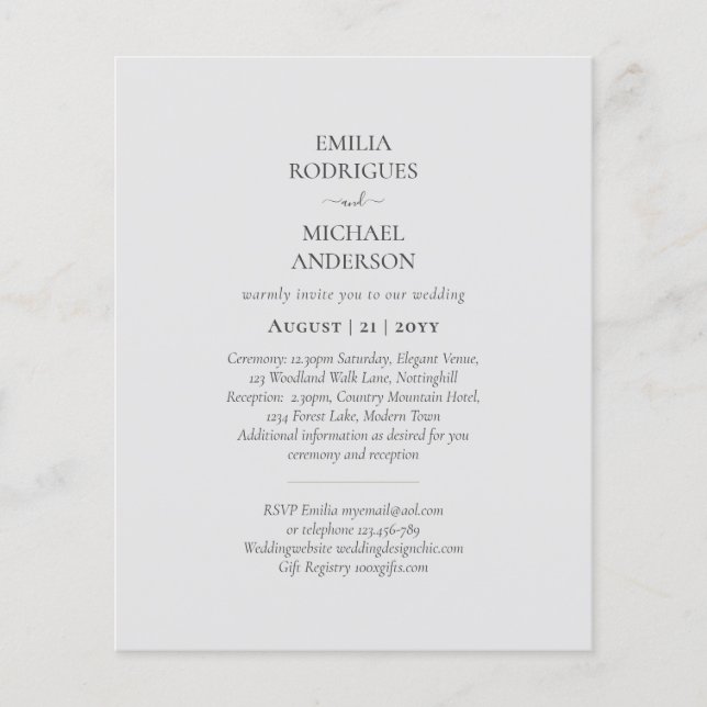 Prospectus 11,4 Cm X 14,2 Cm Budget tout en un mariage RSVP détails Registre (Devant)