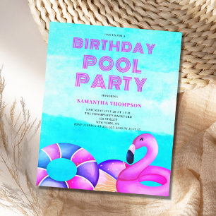 Prospectus 11,4 Cm X 14,2 Cm Budget Tropical Birthday Pool Party Invitation