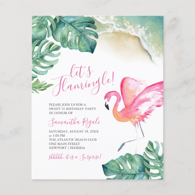 Prospectus 11,4 Cm X 14,2 Cm Budget Tropical Pink Flamant rose 16e fête d'anniv (Devant)