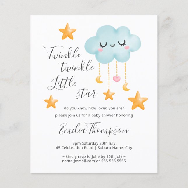 Prospectus 11,4 Cm X 14,2 Cm Budget Twinkle Twinkle Little Star Baby shower (Devant)