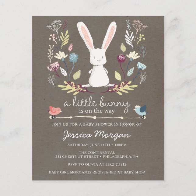 Prospectus 11,4 Cm X 14,2 Cm Budget Une Petite Invitation De Baby shower Bunny (Devant)