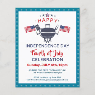 Prospectus 11,4 Cm X 14,2 Cm BUDGET USA Drapeau 4 juillet BBQ Party Invitation