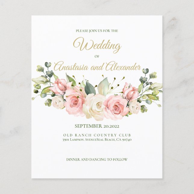 Prospectus 11,4 Cm X 14,2 Cm Budget/Verdure/Rose- Faire-part de mariage. Flyer (Devant)