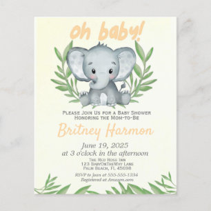 Prospectus 11,4 Cm X 14,2 Cm Budget Vert Eléphant Baby shower neutre